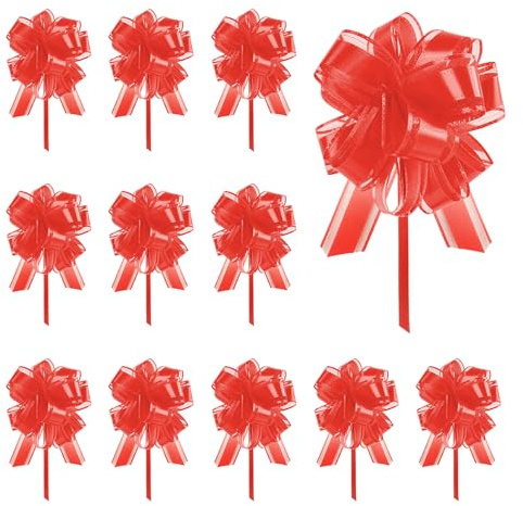 ChauLanBow 12 Stück Geschenkschleife Groß, Geschenkschleife zum Basteln und Verpacken, Schleife mit Geschenkbänder, Dekoschleifen für Weihnachten, Hochzeit, Geburtstag, Urlaubs Party (Rot-12 Stück)