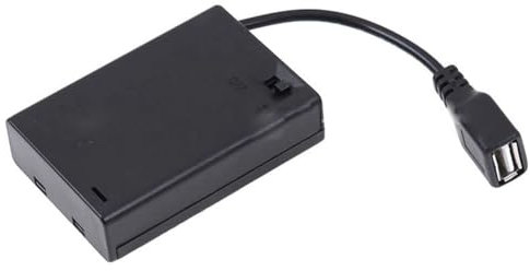 Qwertfeet Batteriebox 3 x AA mit Deckel und Schalter, Anschluss an USB-Buchse, USB-Buchse, Batteriehalter