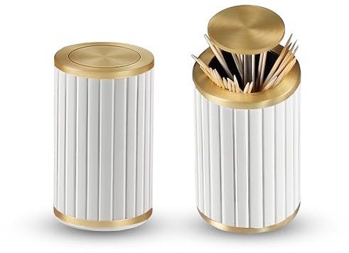 Weisheit Luxury Zahnstocherspender Toothpick Zahnstocherbox Zahnstocheraufbewahrung aus edlem Messing mit Leder und Pushfunktion für Zahnstocher bis 6,5 cm