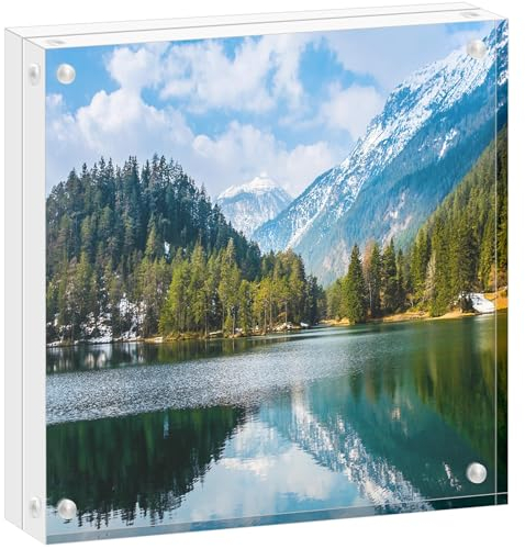 TRIXES 5x5 Inch Acrylic Photo Frame - Magnetic Multi-Purpose Clear Glass Effect Picture Block - Free Standing 'Instagram' Square Frame - 127mm x 127mm