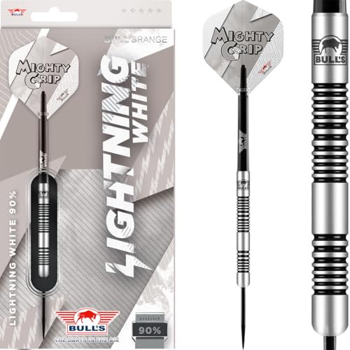 Bull’s Lightning White 90% Tungsten Steeltip Darts - Hochwertige Präzisionsdarts mit Ringgriff, Gerade Barrels, Gewicht 25g - Perfekt für Anfänger & Profis
