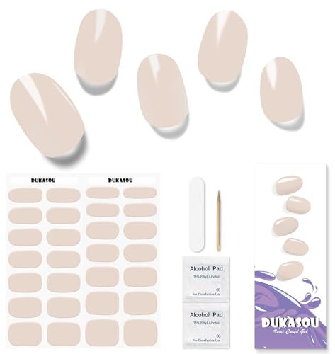 Semi Cured Gel Nail Strips - 28 Pieces Nude Pink for Women, Long Lasting with UV Lamp, Easy to Apply