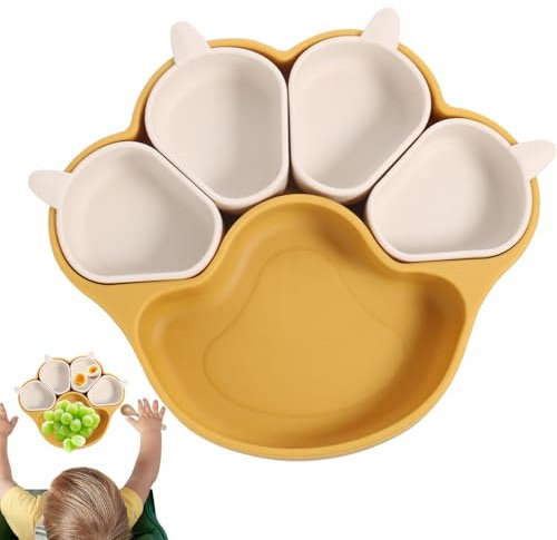 Platos para niños pequeños con succión,Platos de silicona para niños - Vajilla para alimentar a los niños con diseño de garra de gato,Platos de cena de silicona para niños con ventosa para reunirse co