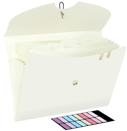 DoocliB Fächermappe A4 Dokumentenmappe A4, Mappen Ordnersystem mit 7 Fächern - Tragbar, Erweiterbar mit Gummiband für Büro, Schule, zu Hause (Beige)