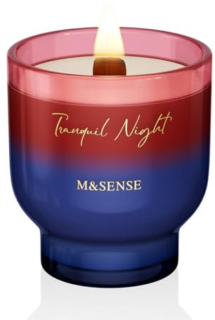 M&SENSE 270g Duftkerze Ruhige Nacht mit Knisterndem Holzdocht - 55 Stunden Lang Brennende Sojawachs Duftkerzen im Glas, Luxusgeschenke für Frauen, Ungiftige Aromatherapiekerze