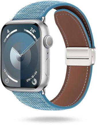 ONEFLOW Denim Loop kompatibel mit Apple Watch Ultra 2 (49mm) Armband aus Jeans Stoff, Ersatzarmband in Demin Design, Textil iWatch Armbänder Damen Herren Ersatz Watch Band Magnetisch, Blau