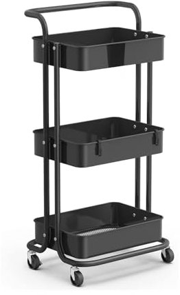 Wintem Carro de Cocina Ahorra Espacio con Ruedas y 3 estantes, 42 x 37 x 77 cm, Color Rosa – Ofrece Suficiente Espacio para Objetos de Diferentes Dimensiones y es fácil de maniobrar Incluso Cuando –