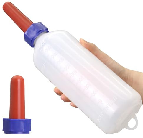 1 Quart Calf Milk Feeder Bottle Screw-On Calf Nursing Set of Bottle with Nipple & Cap,Calf Bottle Milking Feeding Livestock Tools with Replacement Nipple (1000ml Bottle)