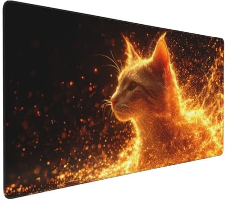 Gaming Tapis de Souris Noir Chat, Grand Tapis de Souris XXL 1600x800x3 mm, Tapis Souris pour Clavier et Bureau, avec Bords Surpiqués et Dos Antidérapant, for Gamer Gaming Accessoire E-399