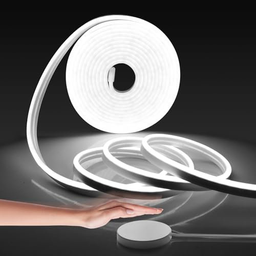 LRGBST 5M tira led de neón blanco dimmbar, banda de luz de neón led impermeable 24V IP65 con interruptor de dimmer de barrido táctil y manual para iluminación indirecta