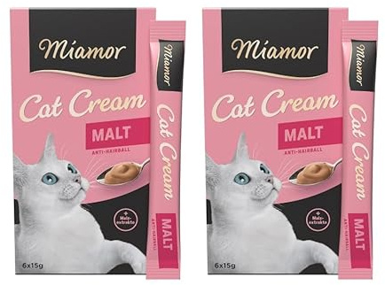 Miamor Cat Cream Malt | leckerer Snack für Katzen mit Malzextrakten und Taurin | Anti Hairball | Doppelpack (2 Tafeln zu je 6x16g)