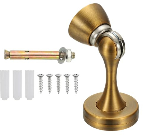 sourcing map Magnetic Door Stopper, Zinc Alloy Door Catch Holder, Doors Knob Wall Protector with Screws for Home Office Wall Floor Mounting, Yellow Bronze