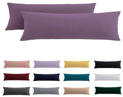 Beqnat Seitenschläferkissen Bezug 40x145 2er Set, Kissenbezug Lila | Mikrofaser Kopfkissenbezug 145x40 mit Reißverschluss, Kissenhülle 40 x 145 für Seitenschläferkissen, Bügelfrei & Knitterfrei