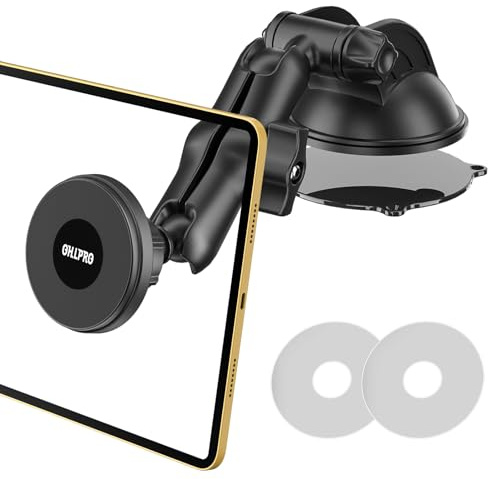 OHLPRO Magnético Soporte Tablet Coche con Ventosa Ultra Fuerte, Brazo Rotación de 360 Soporte iPad Coche Ventosa Parabrisas y Salpicadero Compatible con iPad Galaxy Tab Phones y Tablets de 4.7-13''