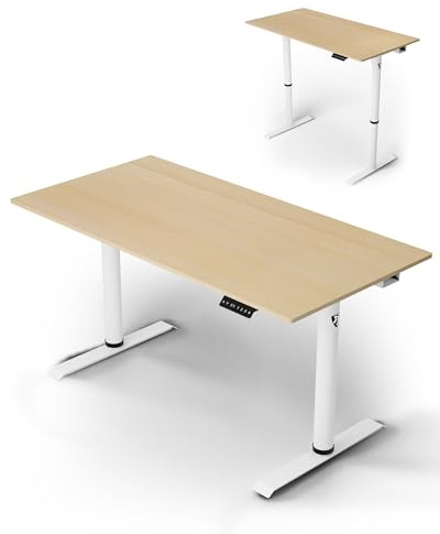 Arozzi Arena Nordico Gaming Tisch – 140x70 cm Elektrisch Höhenverstellbarer Schreibtisch – PC Gaming mit Kabelmanagement, Geteilter Tischplatte & Monitorarm-Kompatibilität - Helles Birkenholz