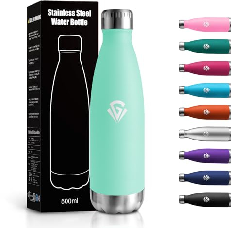 Trinkflasche Edelstahl 500ml, BPA-Frei Isolierflasche, Thermosflasche Auslaufsicher, Doppelwandig, Trinkflasche Kohlensäure Geeignet für Outdoor, Sport, Fahrrad, Uni, Reisen, Fitness, Jungen, Mädchen