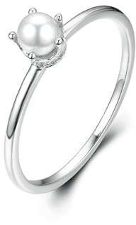 Gualiy Verlobungsring Gold 375/750, 9/18 Karat gold Krone mit Perle und Moissanit Hochzeit Ringe Damen