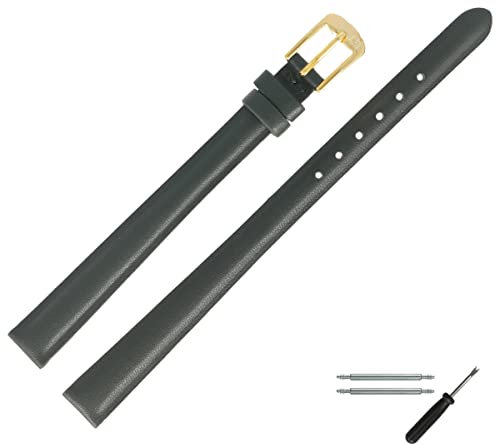 MARBURGER Uhrenarmband 8mm Leder Gruen Gold XL Glatt Mit Naht - Montage Set 6600861000220