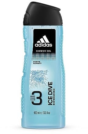 Adidas - Gel Douche Parfumant 3 en 1 pour Homme Ice Dive - Rafraichissant - Shampoing - Multi-bénéfices - XL 400ml
