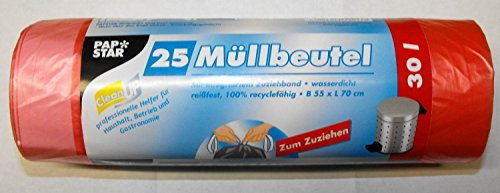 Müllbeutel m.Zugband HDPE 30 L rot 70x55cm 25 St VE=1