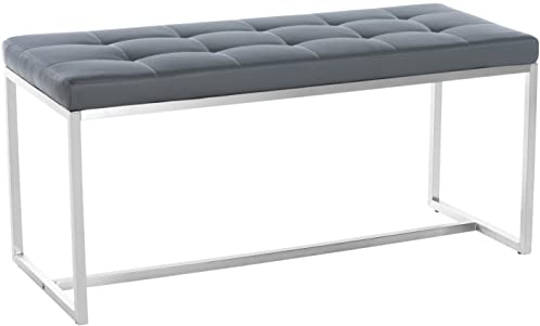 CLP Edelstahl Küchenbank Barci Kunstleder I Moderne 2er-Sitzbank Mit Polsterung Für Esszimmer Und Küche Und Büro I Sitzhöhe 48 cm, Farbe:grau