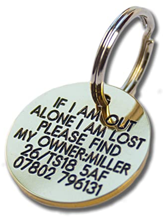 Engraved Dog tag, Deeply Engraved, Solid Brass 27mm Circular Dog tag