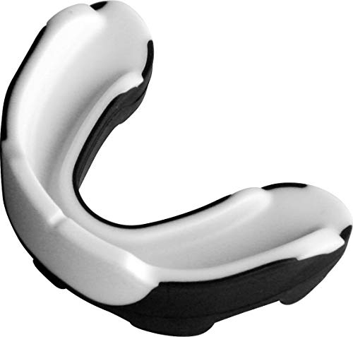 BAYSIRIUS WAVE CE - GEL 3 Schichten ZAHNSCHUTZ ---- weiß / schwarz mit belüfteter BOX, Sport Mundschutz, Zahnschützer, Mundschützer Kampfsport Boxen Hockey MMA Handball Basketball Erwachsene Schutzzone 3 Sterne ***