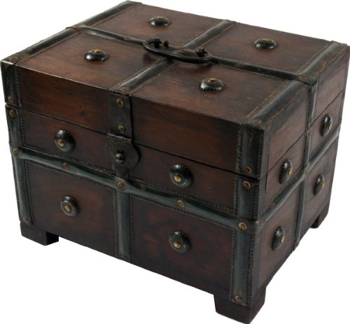 GURU SHOP Kleine Schatztruhe, Holzschachtel, Schmuck Dose - Modell 2, Braun, Größe: Groß (18x24x18 Cm), Dosen, Boxen & Schatullen