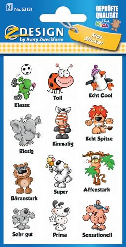 AVERY Zweckform 53131 Papier Sticker Tiere 24 Aufkleber