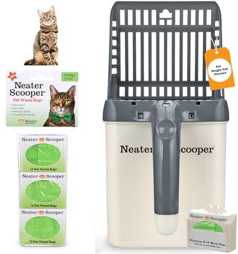 Neater Pet Brands - Neater Scooper Cat Litter Scoop and 60 Count Refill Bag Bundle - Cat Litter Sifter Poop Scoop System with Extra Waste Bags, Grey