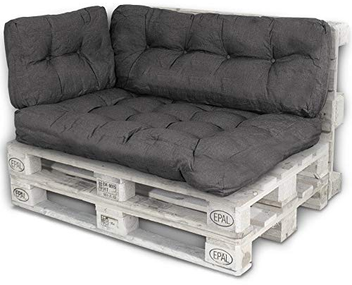 BOBO LACESTONE Palettenkissen Palettenauflagen Sitzkissen Rückenlehne Kissen Palette Polster Sofa Couch (Set Sitzfläche + Rückenteil + Seitenteil, Schwarz)
