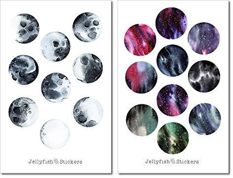 Mondphasen Sticker Set | Journal Sticker | Planersticker | Sticker Planeten | Aufkleber Weltall | Mond, Nacht, Himmel