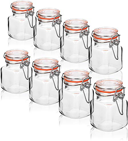com-four® 8x Drahtbügelglas mit Bügelverschluss - Einmachglas mit Gummiring - Einweckglas auch als Deko- luftdichte Konservierung (08 Stück - 100 ml orange)