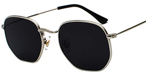 ERIOG Sonnenbrille Square Sonnenbrille Herren Hexagon Sonnenbrille Mannen Damen Metallrahmen Angelbrille Goldgrau Schwarzgrau Silber Grau Brillen
