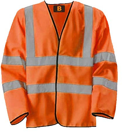 Orange Long Sleeve Vest Hi Vis Viz Reflective Safety Vest Waistcoat, Conforms to EN20471 Class 3 & GO/RT 3279, High Visibility, By Brook Hi Vis, XLarge