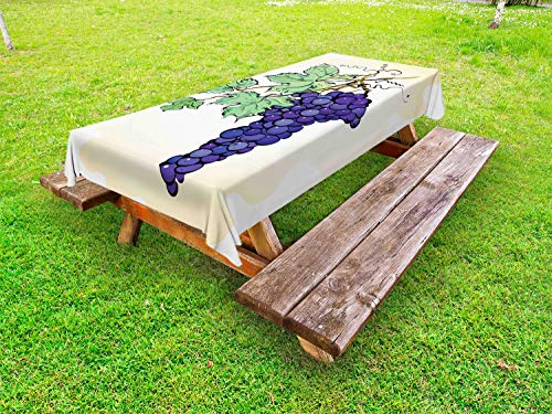 ABAKUHAUS Traube Outdoor-Tischdecke, Concorde Fruits mit Blättern, dekorative waschbare Picknick-Tischdecke, 145 x 305 cm, Champagne Multicolor
