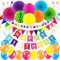 ZERODECO Geburtstag Dekoration, Happy Birthday Banner Wabenbälle und Fächerdekoration Papier Girlande Fächer Dreieckige Wimpel Spiral Girlanden und Luftballon - Mehrfarbig