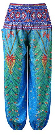 Natashas Kinder Mädchen Sommer Lang Hippie Boho Hose Blumenmuster Pumphose Haremshose Aladinhose Kinder Harem Pants Sommerhosen mit Taschen Gr.98-140