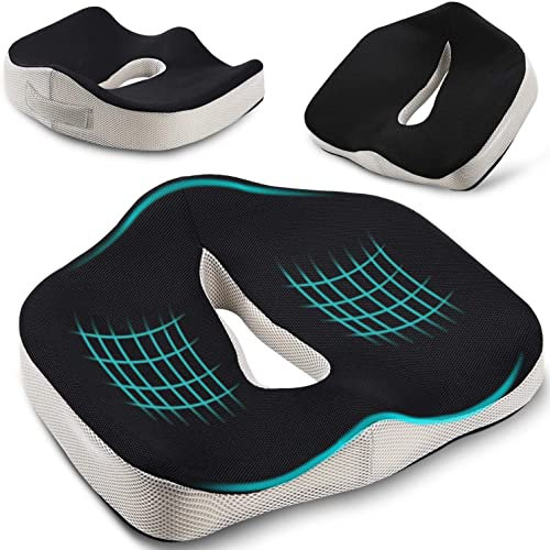POOTACK Seat Cushion, Memory Foam Office Chair Cushion, Ergonomic Coccyx Cushion Relief Tailbone and Back Support Discomfort, Non-Slip Car Seat Cushions, Pad for Gamming Chair, Wheelchair