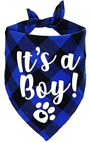 STMK It's A Boy Hundehalstuch, kariert, Schwangerschaftsankündigung, Hundehalstuch, Baby-Ankündigung, Hundehalstuch, Geschlechtsoffenbarung, Foto-Requisite für Hunde, Blau