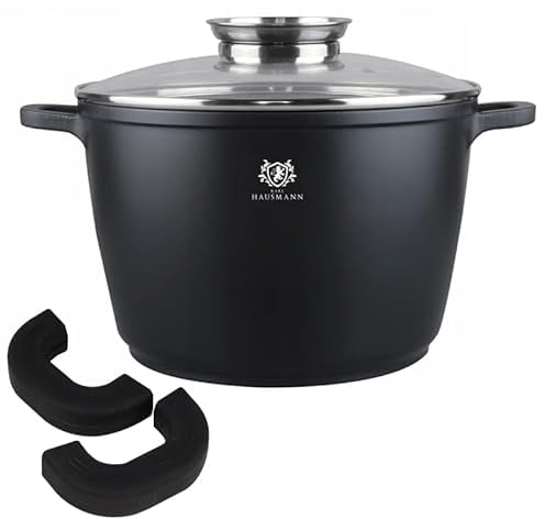 KARL HAUSMANN Faitout Induction - 10L – Ø 28 cm - Cocotte Fonte d'Aluminium - Marmite Couvercle en Verre - Casserole Tous Feux dont Induction - Revêtement Antiadhésif - Sans PFOA