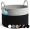 OrganiHaus Cesta para Guardar Mantas 50x33cm, Cesto Ropa Sucia, Cesta de Almacenaje de Cuerda, Cesta Organizadora Grande para Decoración del Hogar, Cesta de Almacenaje de Juguetes, Negro/Gris