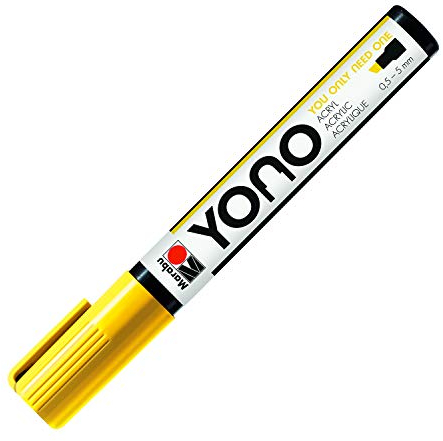Marabu 12400102019 - YONO Marker, Gelb 019, vielseitiger Acrylstift mit japanischer Keilspitze 0,5 - 5 mm, wasserbasiert, lichtecht und wasserfest, für nahezu alle Untergründe