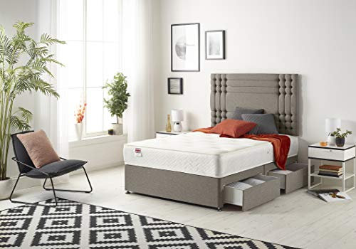 Bed Centre Flexby Diwan-Bett-Set mit Federkernmatratze aus Memory-Schaum, 2 Schubladen mit Kopfteil, erhältlich in verschiedenen Stoffen und Farben, 90 cm, 122 cm, 152 cm, 152 cm, 180 cm (90 cm,