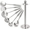 Peohud Set of 7 Kitchen Utensil Set, 304 Stainless Steel Cooking Tools, Cookware Set with Rotating Holder, Slotted Spoon, Slotted Spatula, Large Spoon, Soup Ladle, Spatula, Spaghetti Server, Silver