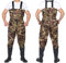 GXFXLP Anglerhose Wasserdicht mit Stiefel, Wathose Herren Camouflage Wathose rutschfest, Angelhose Herren Watstiefel Herren Teichhose Kältebeständig,UK 9/EU 43