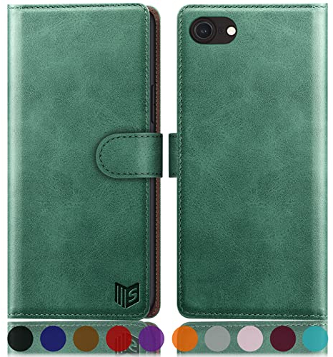SUANPOT [RFID Schutz für iPhone SE 2022/7/8/SE 2020 4,7-Zoll Hülle PU Leder Handyhülle Lederhülle Klapphülle Kartenfach Flip Cover für Apple SE 2022 Handy hülle Leather Wallet Phone Case hellgrün