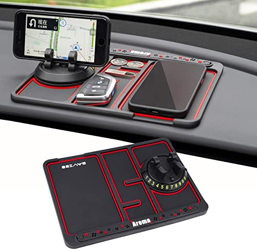 Yarrie Handyhalterung Auto Armaturenbrett(4 in 1), Antirutschmatte Auto Handy mit 360 Grad Drehbar Halter für Handy im Auto, Multifunktion Antirutschmatte Auto Armaturenbrett (Red)