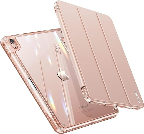 INFILAND für iPad Air 11 Zoll Hülle M2 2024, iPad Air 6/5/4 Hülle 2022/2020 10,9 Zoll - Kristallklare Rückseite Anti-Vergilbung Schutzhülle mit Stifthalter, Auto Schlafen/Wachen, Rose Gold