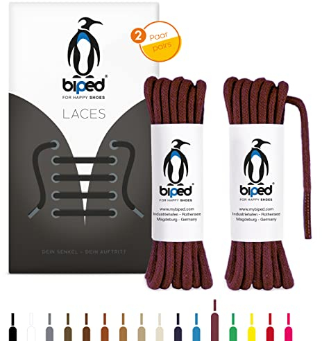 biped LACES 2 Paar runde Schnürsenkel aus Baumwolle ø 3,5 mm - reißfeste Qualitäts- Schuhbänder für Lederschuhe, Stiefel, Sneaker - für Freizeit und Sportschuhe - made in EU z2901(bordeaux,120 cm)